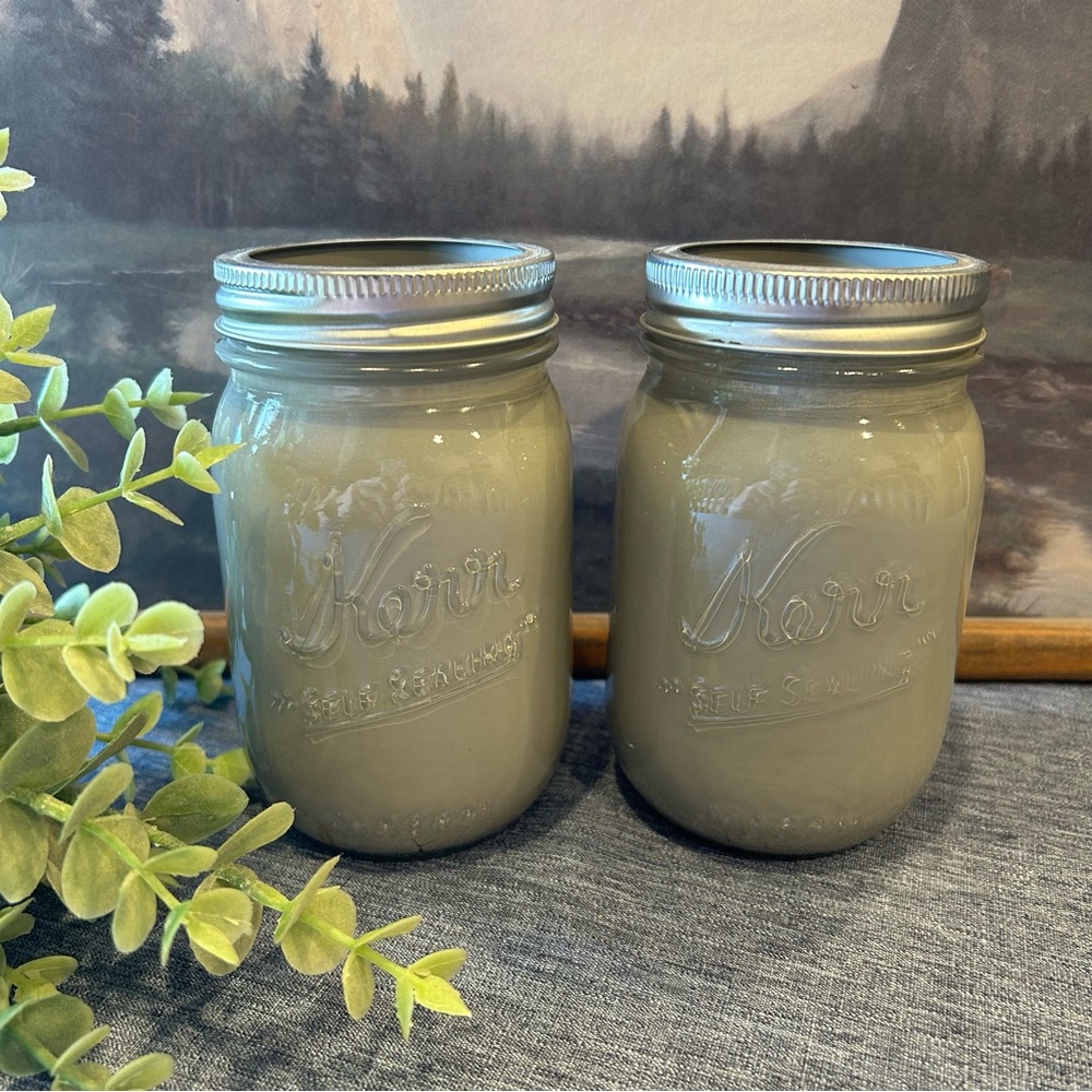 🩶Gray Painted “Kerr” Mason Jars